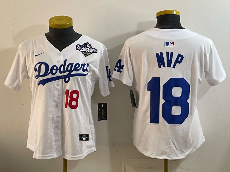 Women Los Angeles Dodgers #18 Mvp White Game 2026 Nike MLB Jersey style 05->women mlb jersey->Women Jersey
